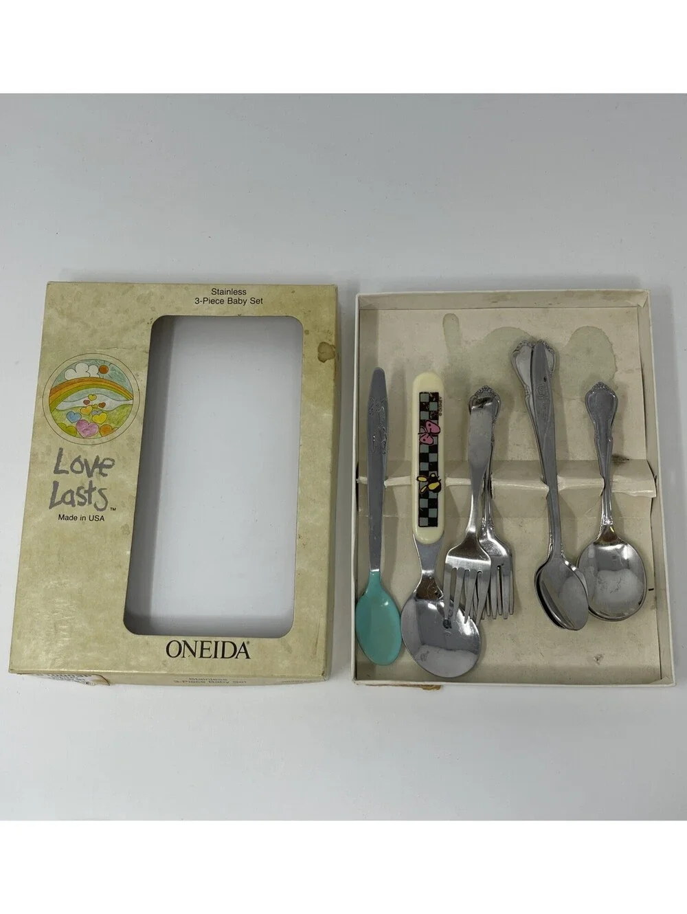 Vintage Oneida Chateau 3-Piece Child Flatware Feeding Set 1990 Silver with 7 Add